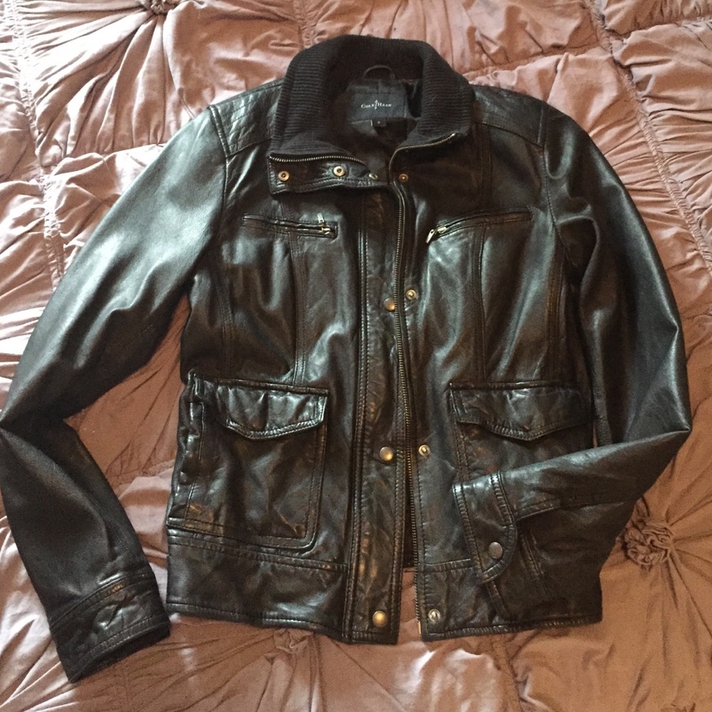 Cole Haan Black Leather Moto Jacket - Women's